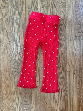 Little Sleepies Red Heart Print Ribbed Girls Pants